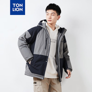 唐狮 TONLION羽绒服男23冬季连帽拼接短款 牙灰 S