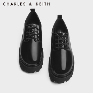 CHARLES&KEITH23冬季CK1-70920139厚底系带英伦风乐福鞋女 Black Box黑色 36