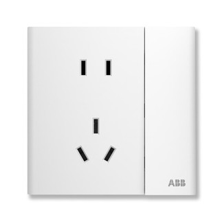 ABB 开关插座面板 轩璞系列白色 86型10A五孔带双控开关电源插座 五孔一开（可单独控制灯）