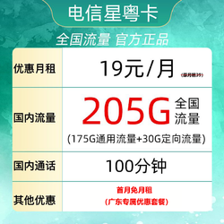 CHINA TELECOM 中国电信 广东电话卡 19元月租（205G全国流量＋100分钟通话） 广东用户专享