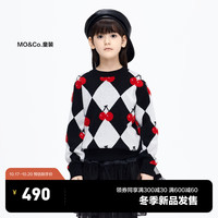 little MO&Co.美丽诺羊毛 little moco童装23冬装女童菱形格毛衣保暖羊毛衫 黑色 110/52