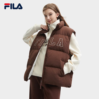 FILA斐乐款羽绒服马甲男女装宽松立领保暖外套上衣 猪肝卡-DK 180/100A/XL