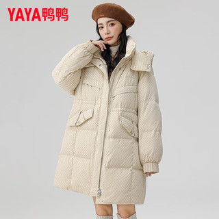 鸭鸭（YAYA）羽绒服女中长款冬季时尚纯色连帽休闲百搭保暖外套HG 麦田黄色 155/80A（S）