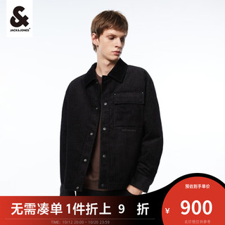 杰克·琼斯（JACK&JONES）冬商务休闲简约字母刺绣立体条纹面料夹克外套男士棉服223409022 E40黑色 175/96A/M