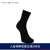 TOMMY HILFIGER 男装含羊毛混纺小绣标纯色休闲中筒袜TS000774 黑色078 OS