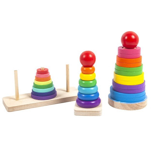 添酷 木制七色套塔彩虹套塔叠叠圈积木玩具
