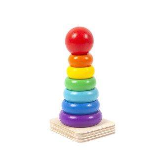 添酷 木制七色套塔彩虹套塔叠叠圈积木玩具