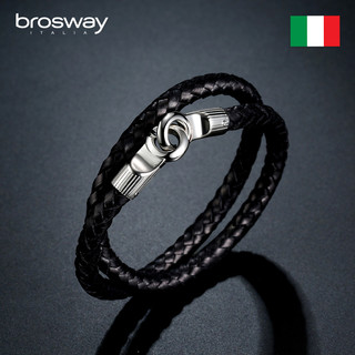brosway欧美时尚OUTBACK系列男士双层小牛皮手工织钛钢手链手环