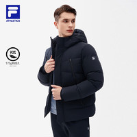 斐乐（FILA）男子羽绒服基础运动简约连帽保暖外套男装上衣 深黑-BK 180/100A/XL