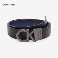 Calvin Klein【】Jeans男士真皮休闲双面用字母金属扣孔牛皮腰带HC593H36 002-磨砂黑 90cm