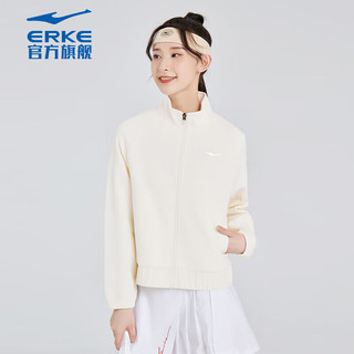 ERKE 鸿星尔克 卫衣女春季跑步休闲开衫运动外套训练针织防风衣夹克 冰川白 L