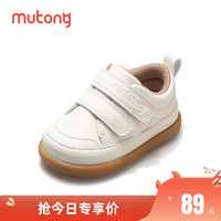 Mutong 牧童 童鞋学步鞋女宝宝幼儿园鞋冬1-3岁软底皮面小白鞋