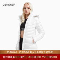 卡尔文·克莱恩 Calvin Klein 运动秋冬女士休闲亮面可卸帽橡胶贴章中长款羽绒服外套4WH1O503 110-白色 XS