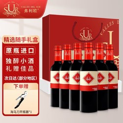 弗利欧 红酒 赤霞珠干红葡萄酒智利苏维翁小瓶375ml*6礼盒装