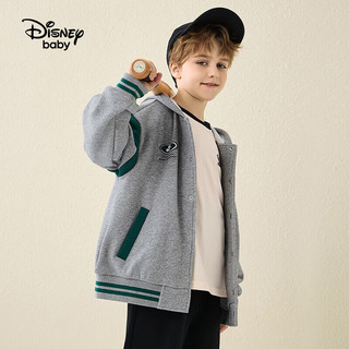 迪士尼（DISNEY）童装儿童男童针织连帽棒球服加绒外套DB331IE34中麻灰140