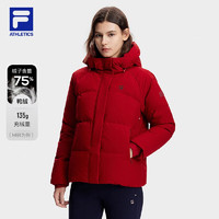 FILA 斐乐女士羽绒服简约基础运动连帽上衣 釉底红-WI 165/84A/M