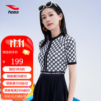 浩沙（hosa）泳衣女保守遮肚连体裙式游泳衣舒适时尚大码显瘦短袖泡温泉潮 黑色 M