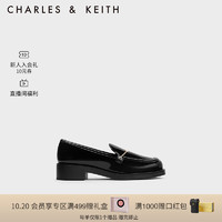 CHARLES&KEITH23冬复古拼色漆皮乐福鞋单鞋CK1-70900493 Black Box黑色 36