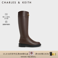 CHARLES&KEITH复古金属饰拉链高筒靴长靴女CK1-90580171