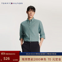 TOMMY HILFIGER【】 秋冬男装纯棉通勤千鸟格微磨毛合身衬衫外套28479 绿色格子0H7 M