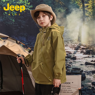 Jeep童装儿童冲锋衣冬保暖防风防泼水连帽外套户外夹克风衣 橄榄绿 170cm