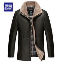 罗蒙【加绒保暖】翻毛领羽绒皮衣男冬百搭加厚外套男 咖啡 170
