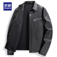 罗蒙【山羊皮】真皮皮衣男翻领保暖皮夹克外套男 黑色 185