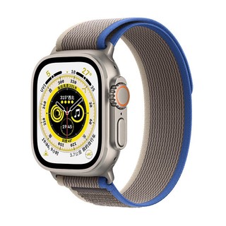 Apple 苹果 Watch Ultra 智能手表 49mm GPS+蜂窝网络款 钛金属原色表壳 蓝配灰色野径回环式表带 S/M