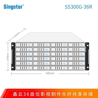 鑫云（Singstor）SS300G-36R光纤共享磁盘阵列 36盘位4K剪辑万兆网络存储 升级至4个10Gb万兆口 整机288TB(36块8T原厂匹配SAS硬盘)