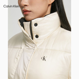 卡尔文·克莱恩 Calvin Klein 秋冬女士简约提花织带插扣立领收腰夹棉外套ZW01847 ACJ-米白色 M