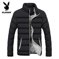 花花公子(PLAYBOY)棉服男冬季加厚防风保暖外套韩版潮流时尚百搭棉衣ZC 黑灰 3XL【145-160斤】