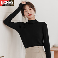 BONAS 宝娜斯 牛奶丝半高领打底衫女长袖t恤