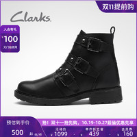 Clarks 其乐 女鞋秋冬复古时尚潮流搭扣及踝靴简约复古马丁靴女