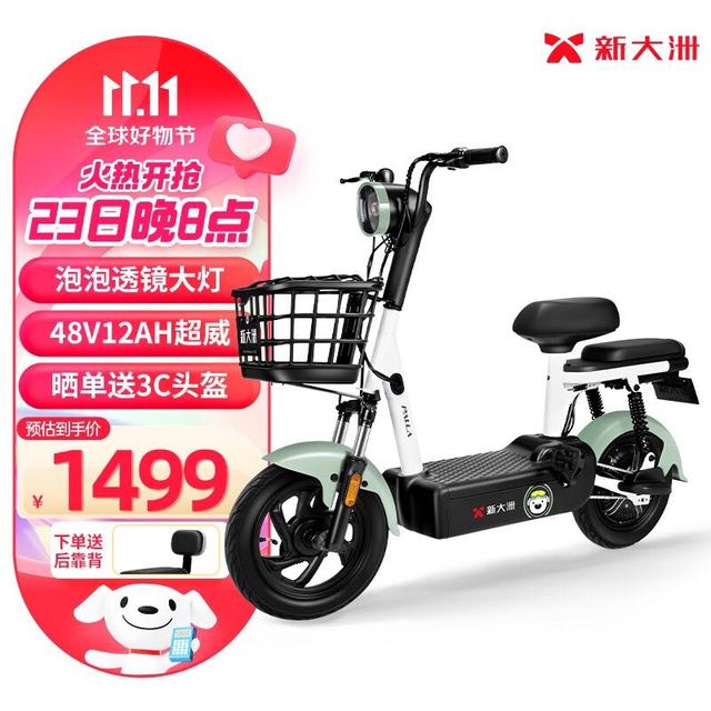 PALLA 新大洲 泡泡新大洲电动车长续航新国标电瓶车成人助力电动自行车 钻白/素颜绿