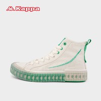 KAPPA卡帕女鞋高帮帆布鞋女款运动板鞋休闲滑板鞋子女 鹭羽白/蔷薇绿 38