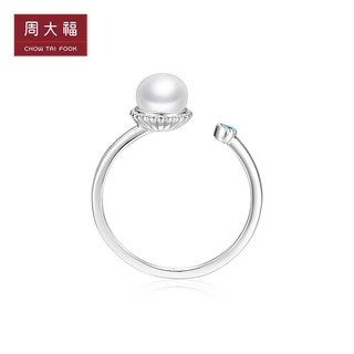 周大福 时尚个性 925银镶珍珠托帕石戒指 AQ33309 13号