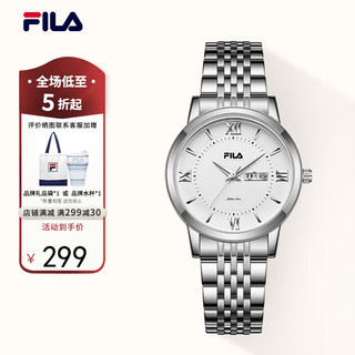 FILA 斐乐 手表男复古手表女钢带日历商务石英高级感表 FLL38-6505-102