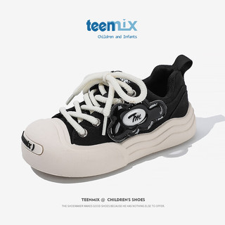 天美意（TEENMIX）天美意儿童运动鞋秋季小孩时尚透气帆布鞋女童休闲鞋子 黑色 31码