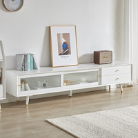 家逸(JIAYI)电视柜北欧实木电视柜茶几组合现代简约电视机柜收纳柜客厅储物柜 2m白色电视柜