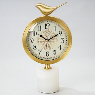 汉时（Hense）轻奢黄铜座钟创意桌面时钟欧式台钟高档石英钟表HD1019 B款白色底座