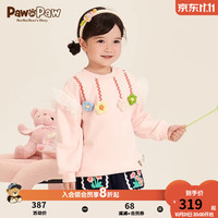 PawinPaw小熊童装女宝宝卫衣加绒落肩泡泡小飞袖小童 粉红色/25 090