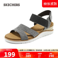 SKECHERS 斯凯奇 凉鞋女露趾时尚休闲轻质魔术贴女鞋114001 BLK黑色 36