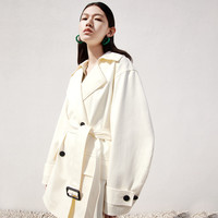 流行棉布风衣宽松休闲短款外套大翻领风衣女