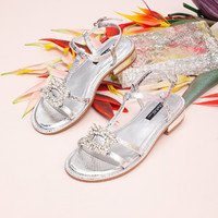 ST&SAT; 星期六 23年新款夏季甜美水钻条带露趾罗马凉鞋女鞋