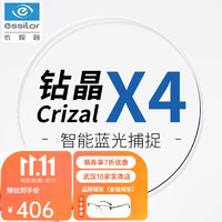 essilor 依视路 1.56钻晶X4升级款 无底色防蓝光 2片+送百款镜架一副（含钛材架）