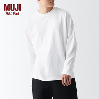 MUJI 無印良品 无印良品（MUJI）男式 天竺编织 圆领 长袖T恤 休闲百搭 打底衫男 AB1L3A3A 白色 XL(