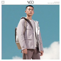 VGO羽绒服男短款灰色90白鸭绒商务休闲连帽保暖工装男士外套上衣