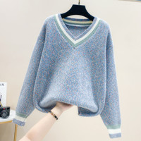 毛衣女加厚冬韩系慵懒穿搭宽松V领针织衫长袖外套上衣