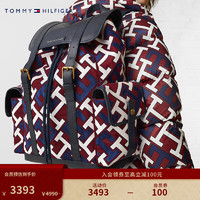 TOMMY HILFIGER 魔力方满印针扣翻盖抽绳口双肩包AM0AM10748 多色拼色0GZ OS