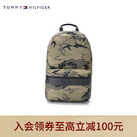 TOMMY HILFIGER 男装街头迷彩包身浮雕LOGO双拉链双肩背提包AM0AM08683 军绿色0H8 OS